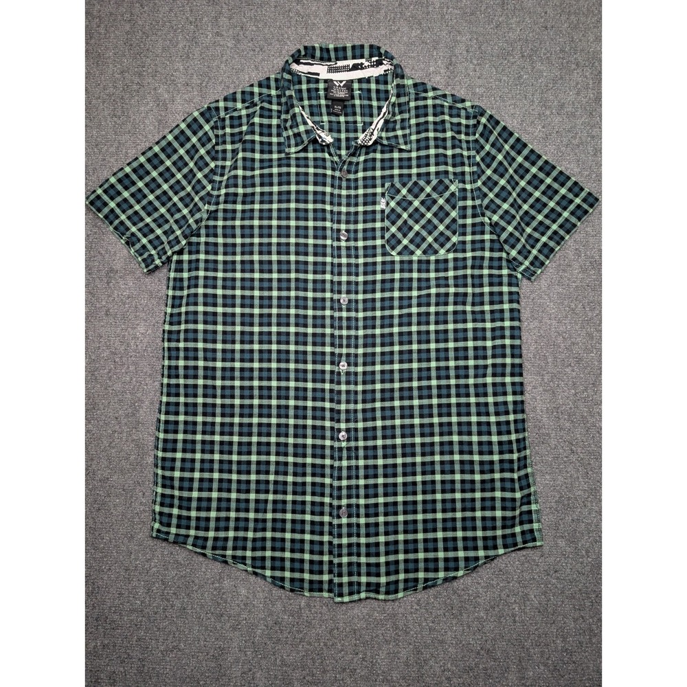 Shaun White Boys Green Black Yellow Plaid Cotton Button Up Shirt Size XL 16